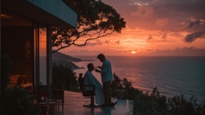 Barber Club Phuket Luxury Men's Grooming & Mobile Barber Services in Bang Tao, Phuket Davidv. 56221 A Luxury Mobile Barber Grooming A Man At Sunset O 3f340a4c A0c4 4864 8fe0 066cb6d58421